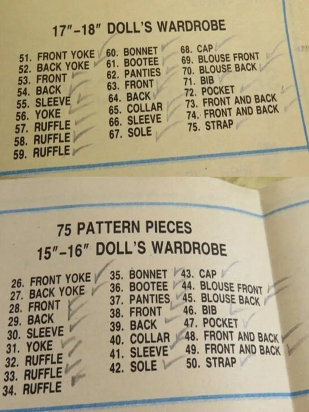 McCalls 2862 -841 DOLL CLOTHES Sewing Pattern (complete)